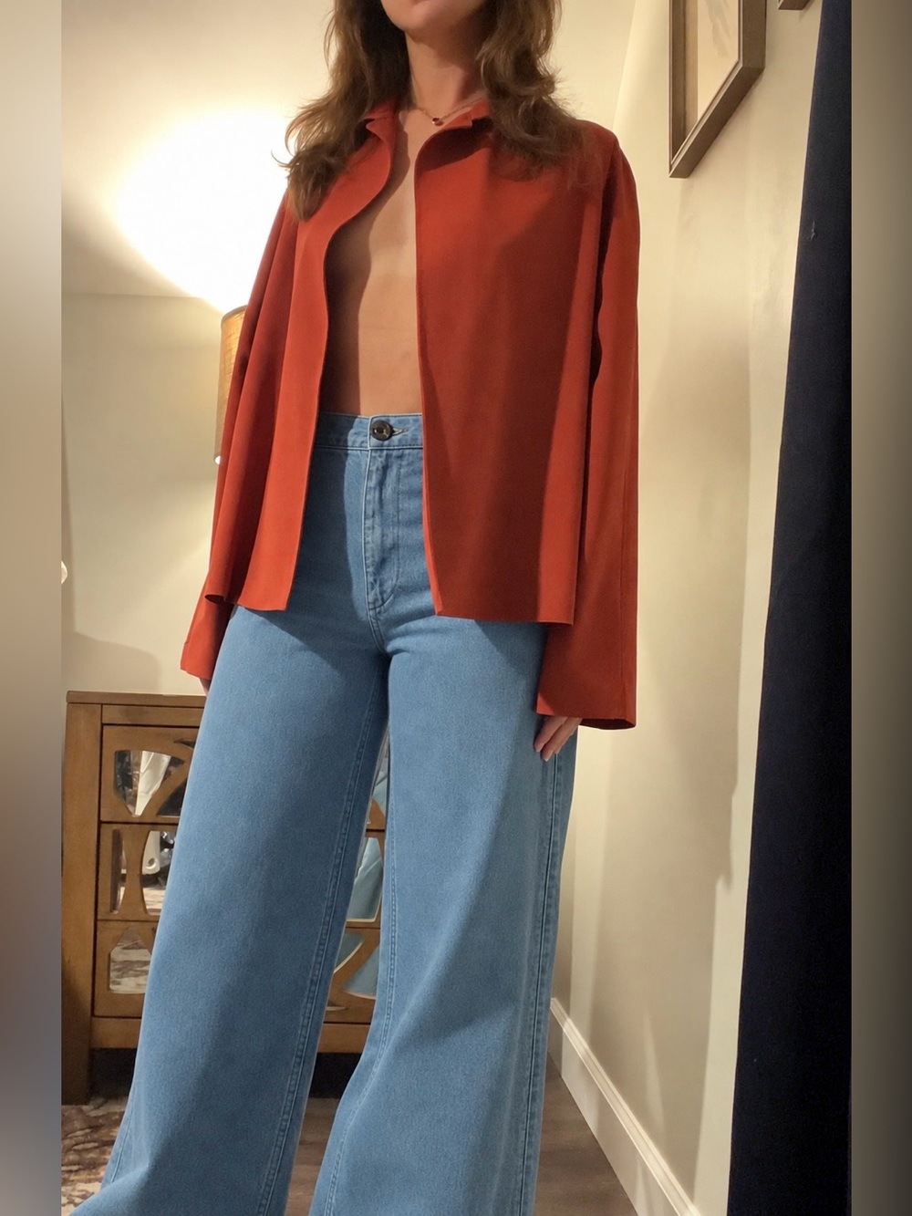 Leset Rust Orange Open-Front Jacket Jacket Size Small